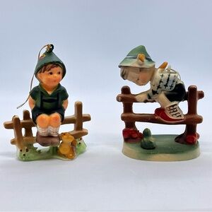 Vtg Lot /2 Christmas Ornaments Plastic Figures Boys Hummel Style Hong Kong *READ